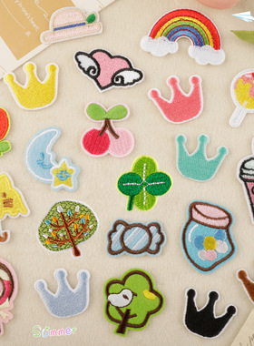 卡通糖果Wappen皇冠童装辅料彩虹DIY熨烫补丁刺绣贴patch布贴