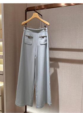 JR 2025夏季新款 小香风高腰链条显瘦直筒阔腿休闲裤女Q124604E