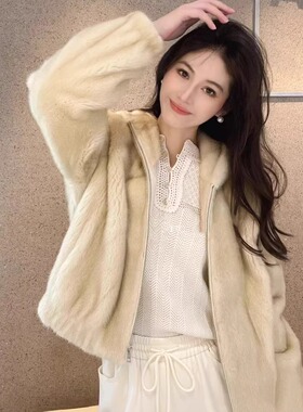 JR 2024冬季新款 时尚洋气连帽百搭休闲皮草宽松保暖外套P165303E