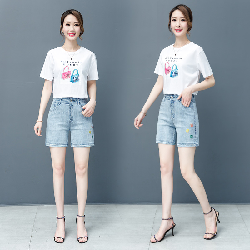 2025夏季新款牛仔短裤女士薄款高腰水洗三分裤弹力修身显瘦直筒裤