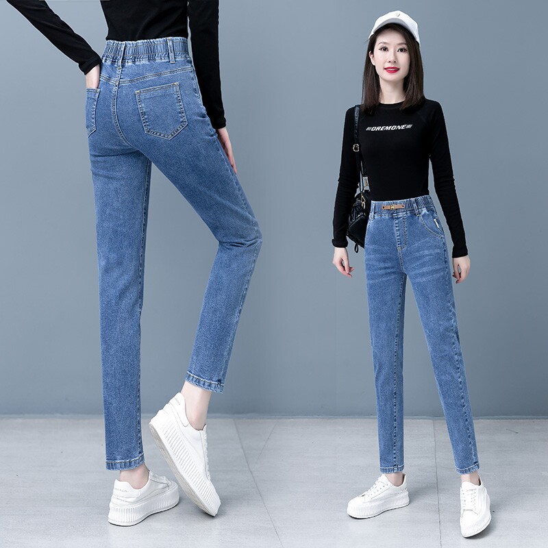 2026春季新款高腰中年妈妈修身牛仔裤女弹力修身显瘦小脚铅笔裤