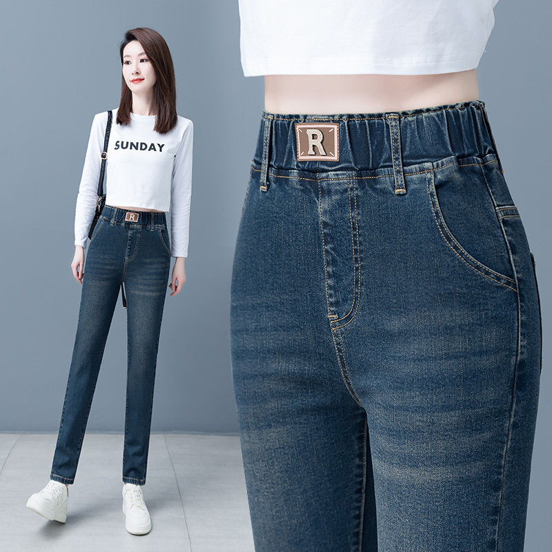 2026新款松紧腰中年妈妈百搭小脚牛仔裤女春季高腰显瘦弹力铅笔裤