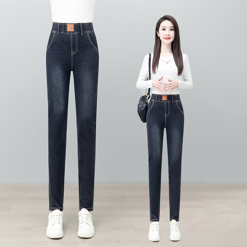 2025松紧腰牛仔裤女夏季新款薄款高腰修身显瘦百搭弹力小脚铅笔裤