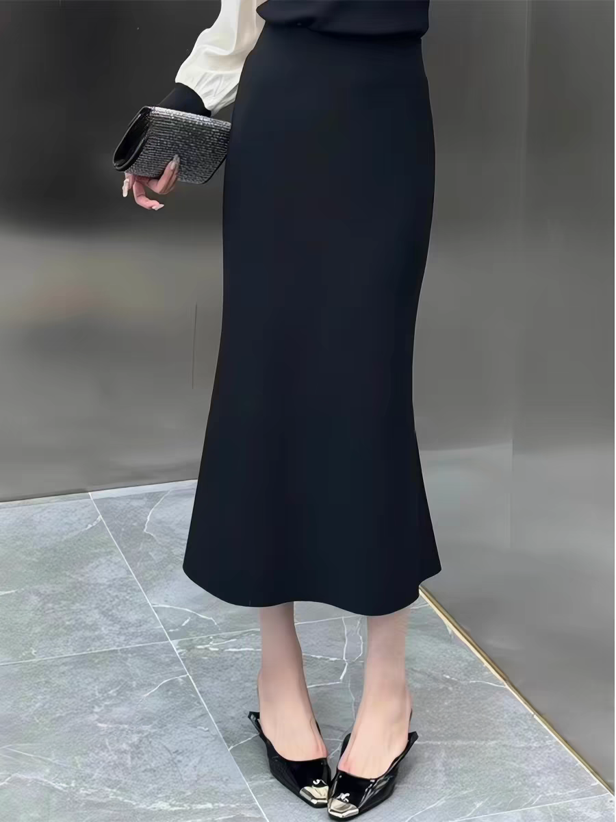 新款女装欧货高腰修身百搭气质两面穿鱼尾长款半身群女