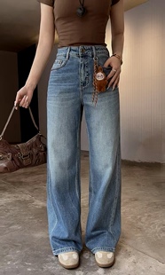 拉布布春秋夏高腰显瘦直筒水洗牛仔裤长裤（温馨提示不配带挂饰）