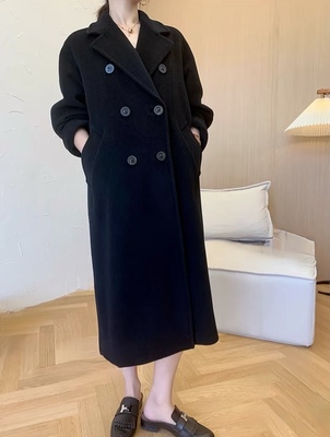 M家山羊绒高支羊毛秋冬新款双排扣长款大衣女宽松显瘦羊毛呢外套