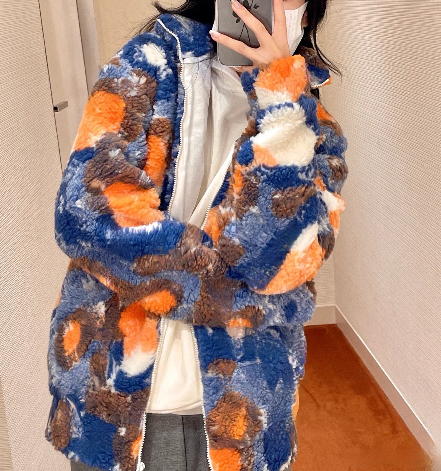 男女同款高品质豹纹羊羔毛外套情侣装秋冬款宽松休闲百搭保暖上衣
