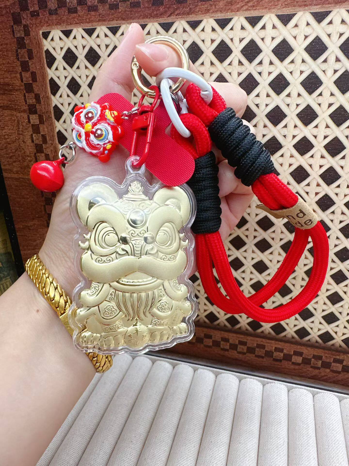 新年新品推荐同款国潮醒狮钥匙扣包包挂件手机挂绳卡通礼物送女友
