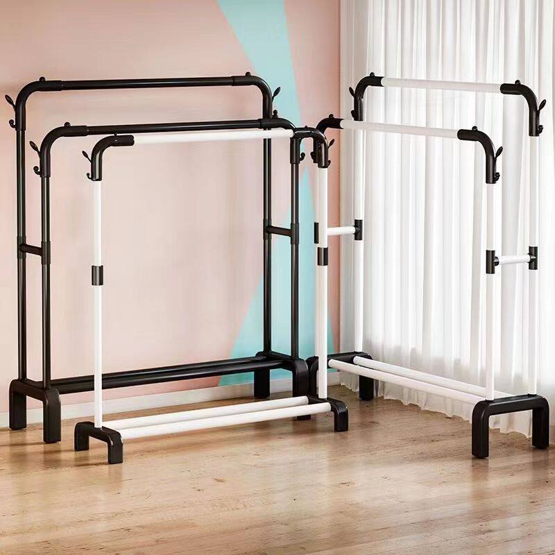 衣帽架卧室简易室内家用挂衣架子阳台双杆式晾衣架落地衣服收纳架