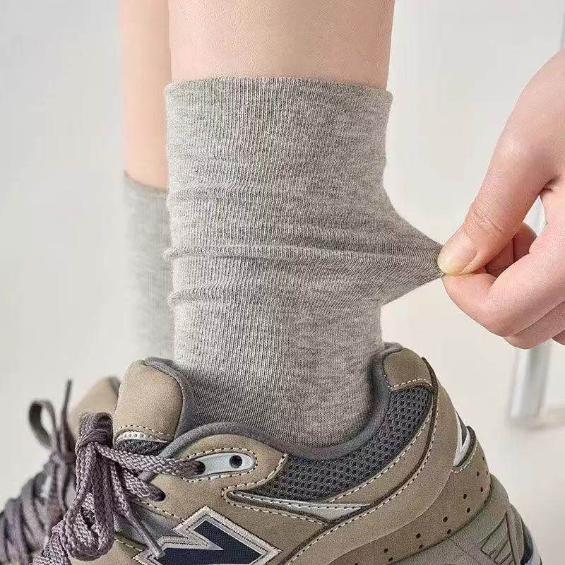 灰色袜子女款10A抑菌100%纯棉无骨中筒袜春秋白色月子堆堆袜长袜