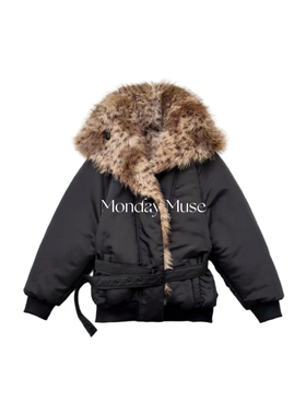 自有工厂/支持比对/虎纹环保皮草棉服双面可穿冬季翻领夹棉外套