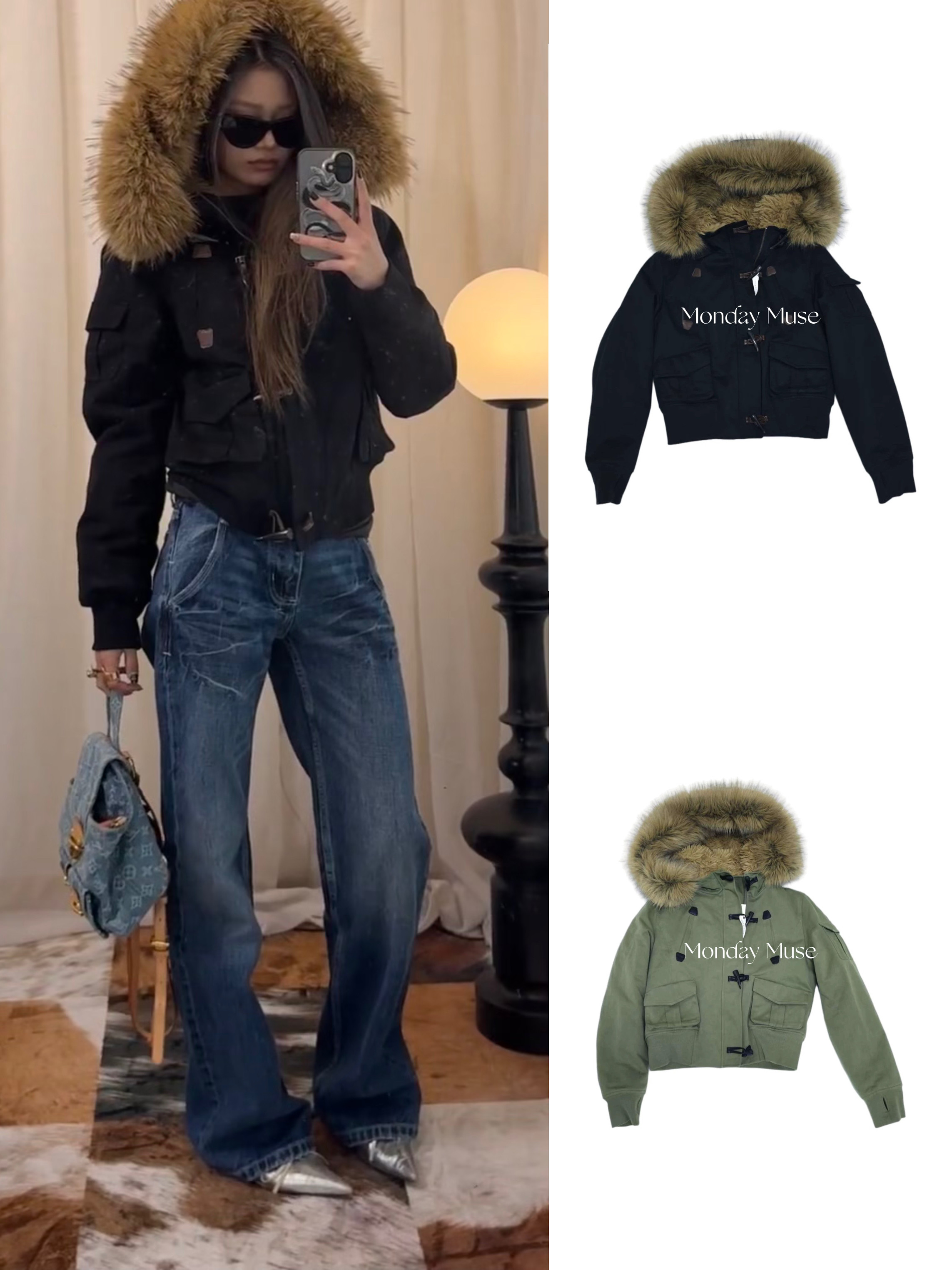 自有工厂/可比对/大毛领毛绒内胆工装棉服外套女连帽加厚保暖上衣