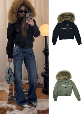 自有工厂/可比对/大毛领毛绒内胆工装棉服外套女连帽加厚保暖上衣