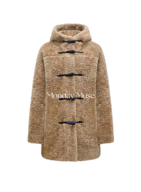 自有工厂/正确版/詹詹同款RA连帽牛角扣环保皮毛一体大衣外套保暖