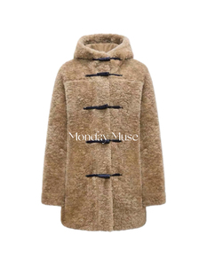 自有工厂/正确版/詹詹同款RA连帽牛角扣环保皮毛一体大衣外套保暖