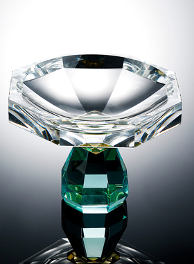 精致K9水晶玻璃高脚首饰盘轻奢置物摆件客厅玄关桌面收纳盘装饰品