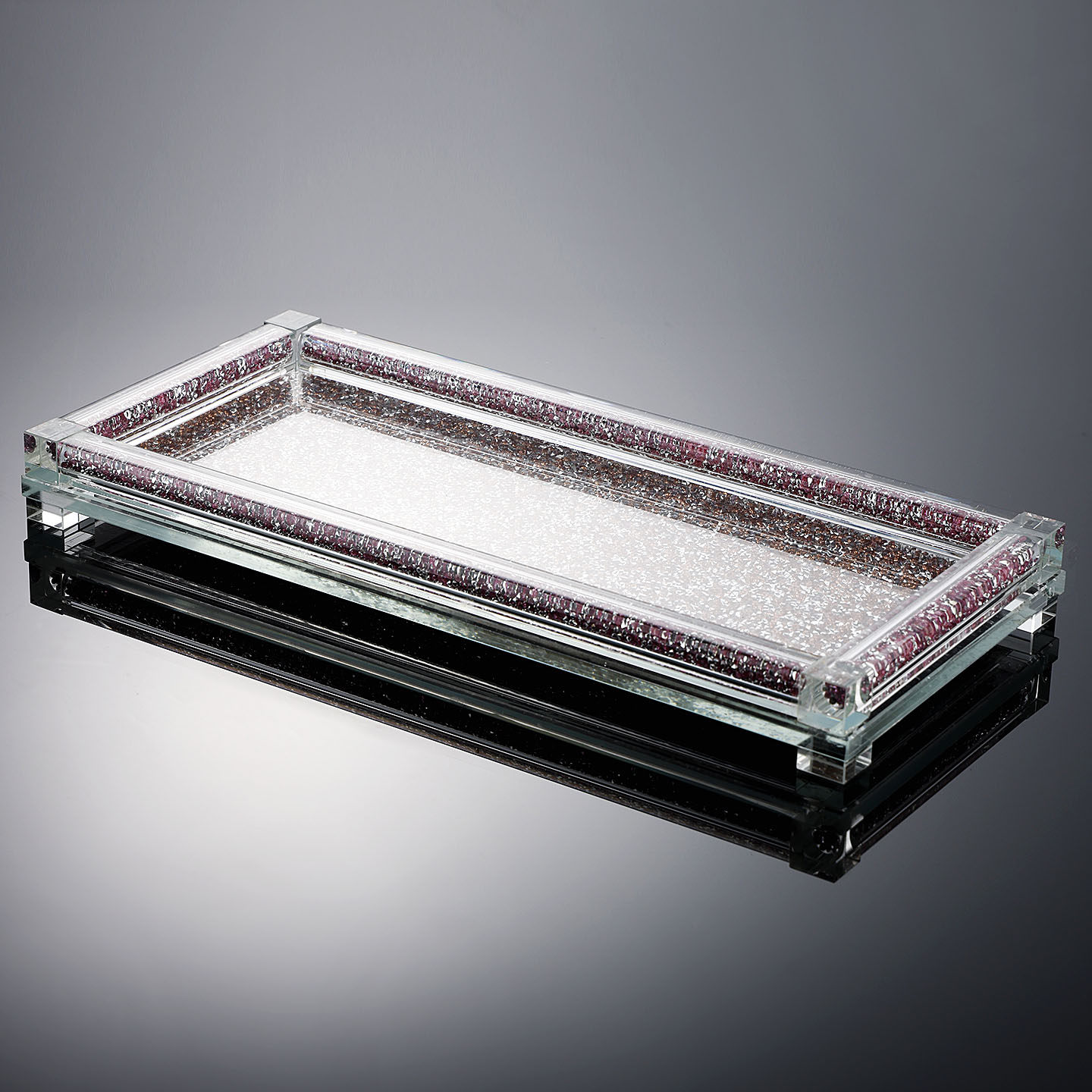 奢华粉钻玻璃托盘长方形卧室茶几放水杯的茶盘收纳盘浴室置物平盘,餐饮具,餐用托盘,淘宝优惠券,粉丝福利购,淘宝优惠卷