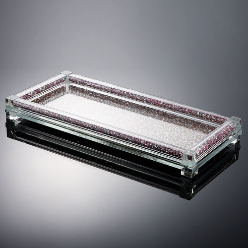 奢华粉钻玻璃托盘长方形卧室茶几放水杯的茶盘收纳盘浴室置物平盘