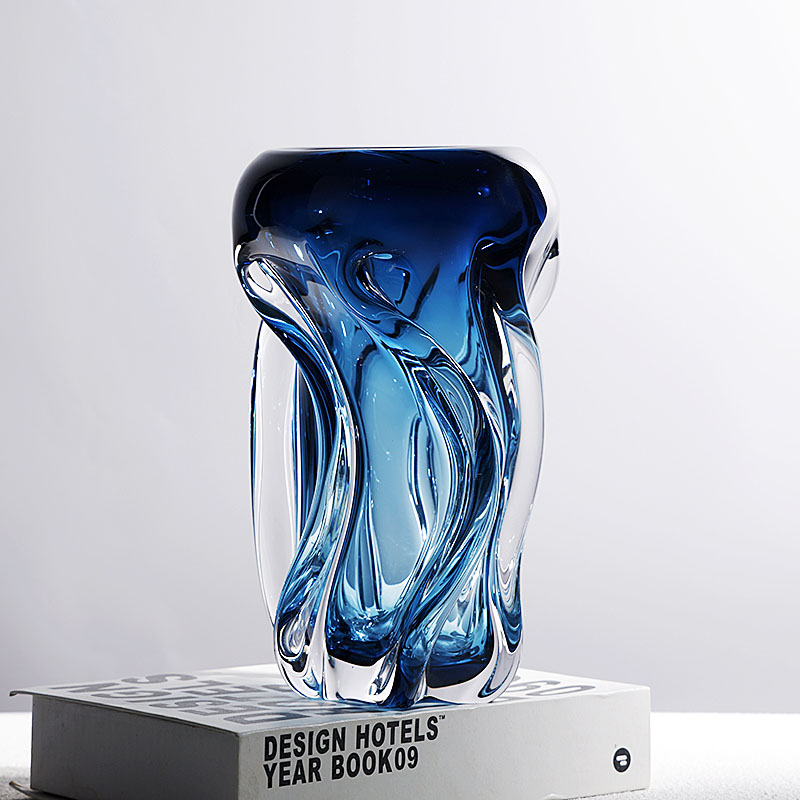 轻奢蓝色琉璃花瓶现代客厅简约艺术水养插花器家居装饰品桌面摆件