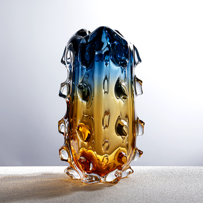 轻奢琥珀蓝渐变手工琉璃花瓶家居客厅电视柜艺术感水培插花瓶摆件