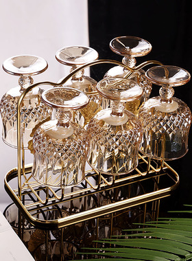 水晶玻璃红酒杯家用套装刻花高脚杯覆古白兰地洋酒大口径杯子