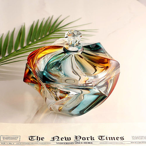 创意水晶玻璃糖缸异型带盖干糖果罐轻奢翡翠金精致糖盒加厚储物罐