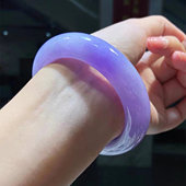 翡翠手镯冰种紫罗兰春带彩玉石镯子玉镯缅甸天然老坑紫色儿童道具