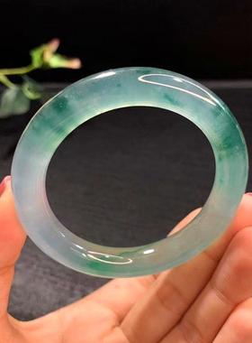 天然冰种飘绿花翡翠手镯a货高端老坑缅甸圆条贵妃冰透玉镯子女款