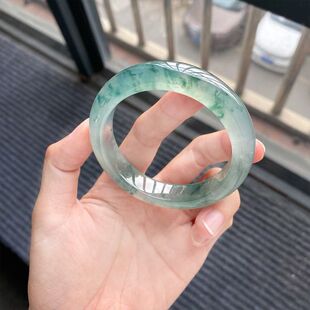 冰种绿飘花玉石手镯爆款正圈玉翠高冰石英岩玉女生贵妃镯显白冰润