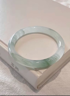 意大利半山半水新中式天然新疆天山冰种飘花圆条清新简约珠宝手镯