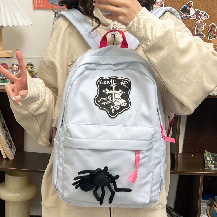 十字架蜘蛛KT翅膀书包初中生高中生大学生美式复古辣妹双肩背包
