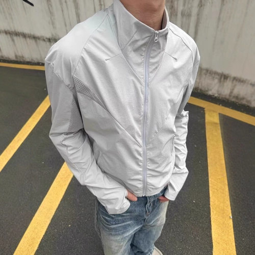 冰丝凉感轻薄美式正肩立领网眼男