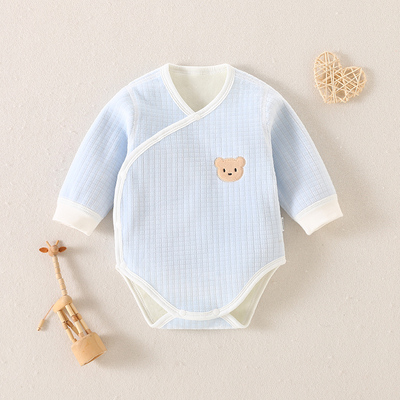 新生婴儿包屁衣秋冬加绒款三角哈衣加厚初生宝宝双层护肚连体睡衣