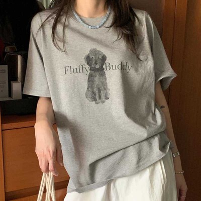 小狗字母印花短袖T恤上衣