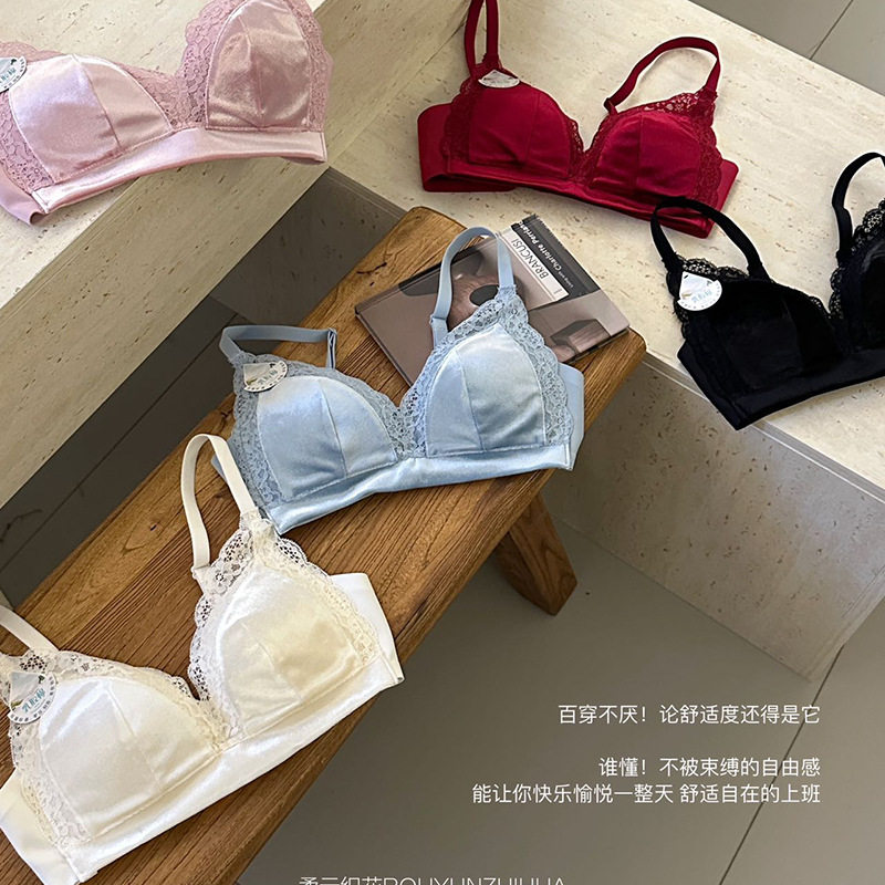 法式性感小胸三角薄杯金丝绒少女内衣高颜值时尚提拉聚拢文胸