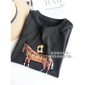 T恤 花朵撞色小马 刺绣发热短袖 减龄治愈加厚澳绒圆领T恤女26新