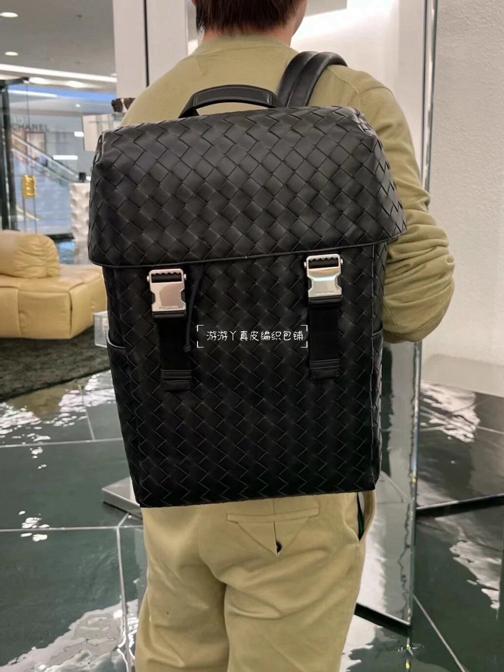 时尚简约真皮编织大容量旅行登山背包双肩包男女通用健身休闲书包