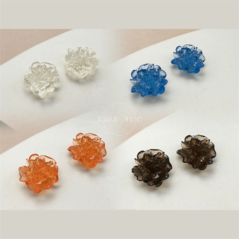 彩色树脂透明重瓣花朵甜美文艺小清新耳环蚊香盘耳夹女24mm