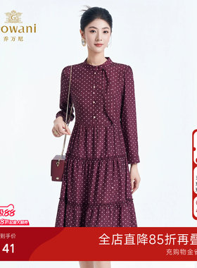 乔万尼复古波点连衣裙女2026长袖收腰荷叶边气质裙子ED3E221