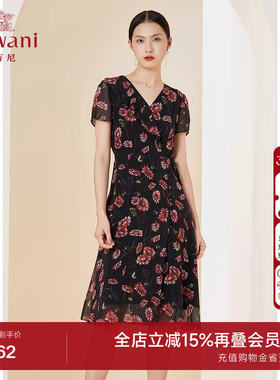 乔万尼夏季新款真丝连衣裙高级感气质碎花收腰裙轻薄透气EI2E753