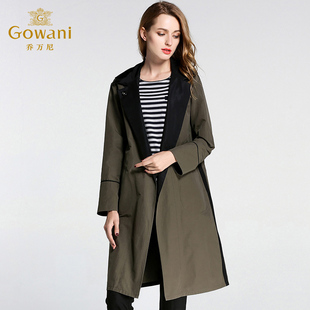 乔万尼商场秋新款修身风衣女宽松休闲大码中长款连帽外套时尚简约