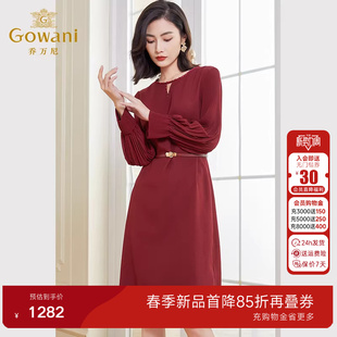 乔万尼春季连衣裙新款长袖新款韩系红色长裙气质中长款EF3E862