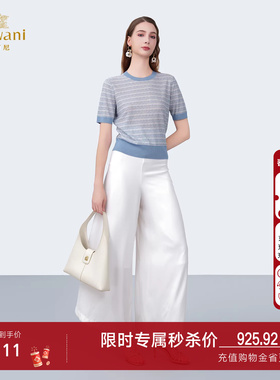 【晴空蓝】2025夏新款圆领套头针织衫女短袖舒适百搭上衣EZ2M117