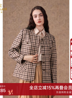 乔万尼秋新品小香风短外套经典格纹设计洋气好看气质百搭ET3B681