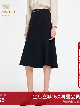乔万尼淑女风黑色A字半身裙女中长款高腰显瘦鱼尾裙简约裙ED3D205