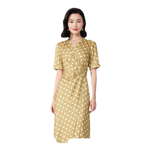 乔万尼真丝精致连衣裙2026新款女19mm重磅桑蚕丝V领波点裙ET2E246