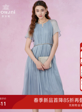 乔万尼时尚商场同款2026夏新款真丝连衣裙桑蚕丝收腰裙子EM2E883