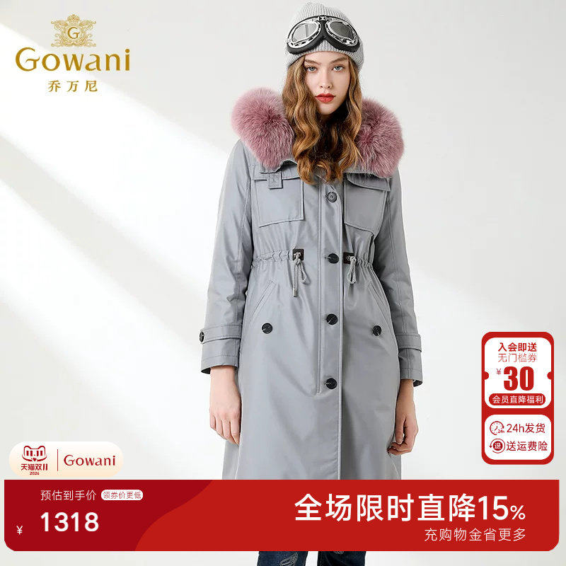 【直播专享】乔万尼冬季派克服女收腰气质皮草保暖狐狸毛领外套