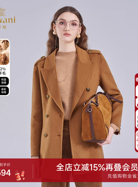 乔万尼绵羊毛中长款双排扣毛呢外套女轻奢极简风大衣EF4A150