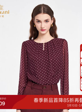 乔万尼复古波点飘带领衬衫女长袖通勤OL洋气显瘦套头上衣ED3C220